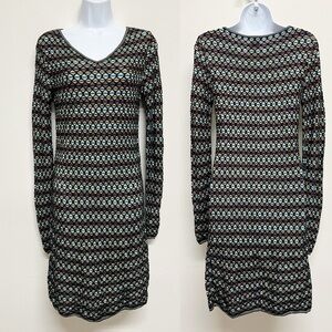 M by Missoni Womens Black Multicolor Knitted Long Sleeve Knee Length Dress XS/S